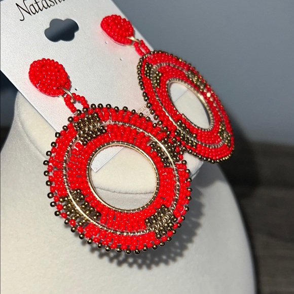 Natasha | Red & Gold Beaded Hoop Earrings - Picture 3 of 7